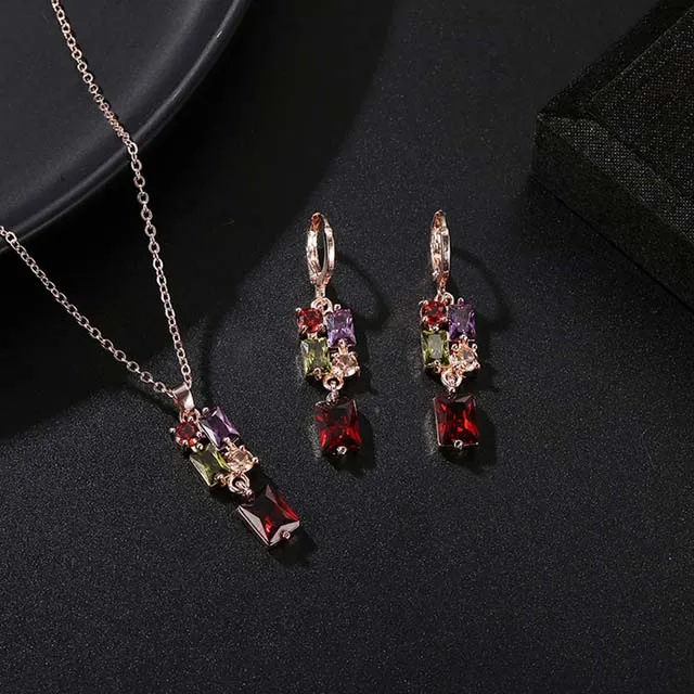

2021 New Ladies Zircon Necklace Earrings Zircon Jewelry Set, Rose gold