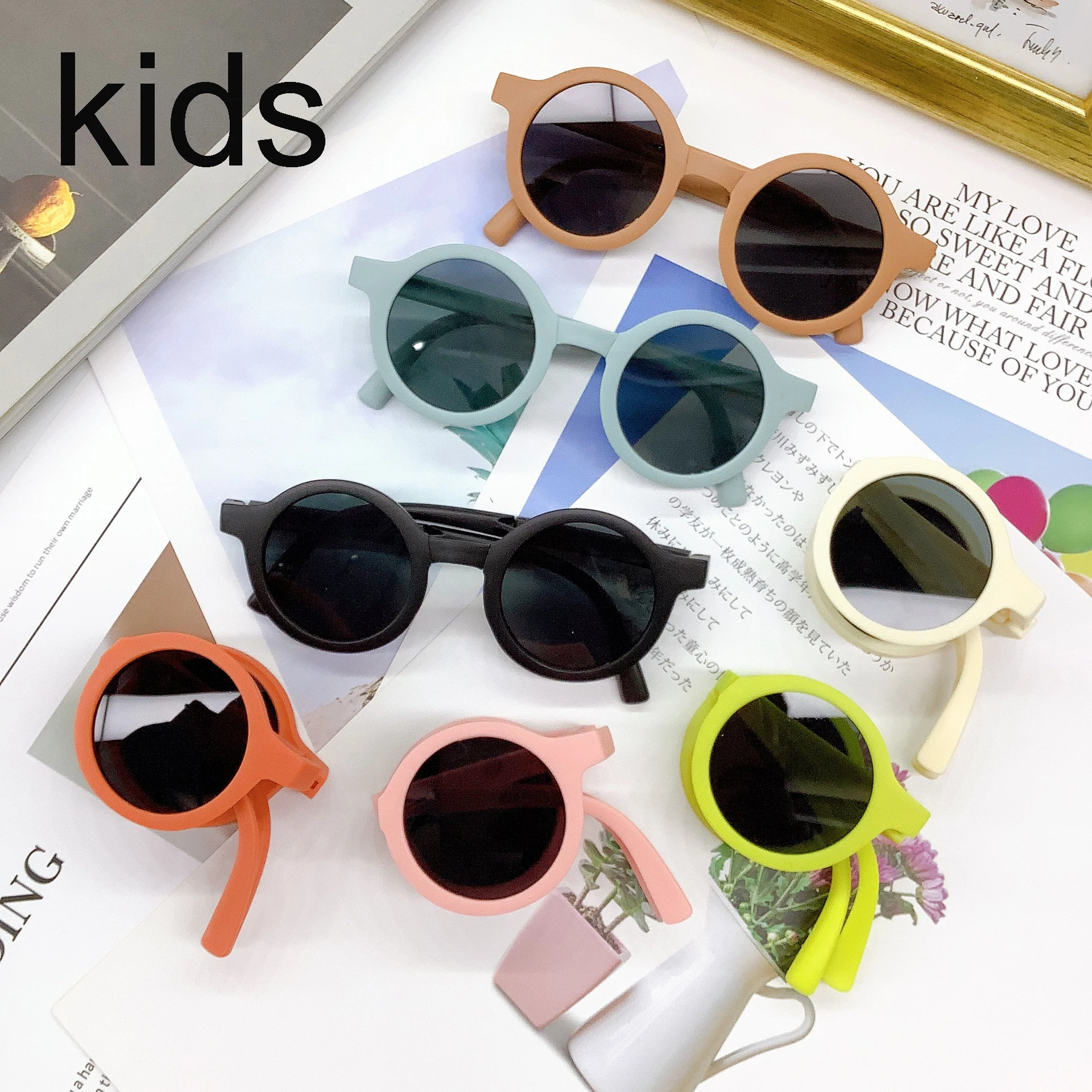 

3002 Cute Cheap Kids Sun Glasses Children 2023 Wholesale Round Fashion Foldable Sunglasses For Kids Toddler Girls Boys Age 2-10