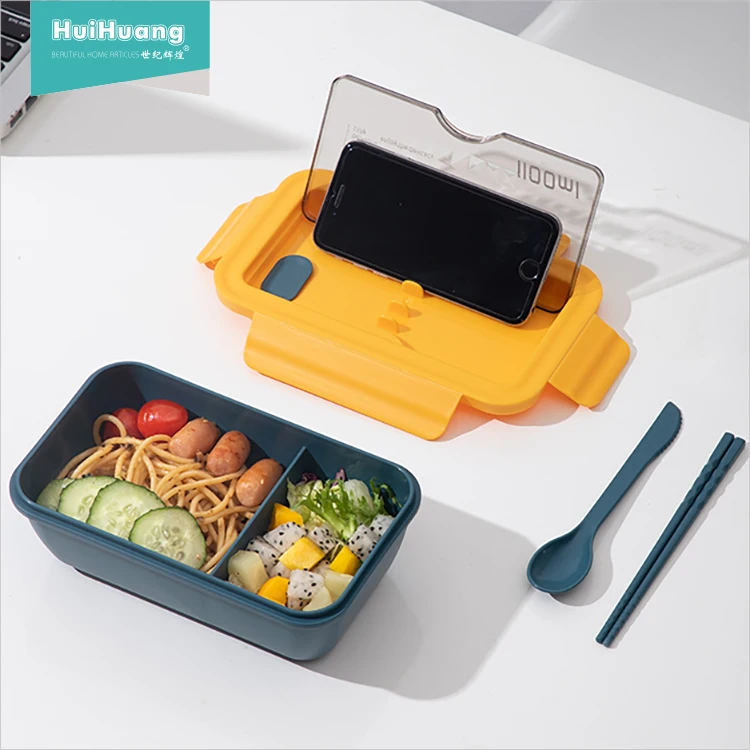 

Portable 2 compartment wheat straw lunch box leak proof plastic bento lunch box with flatware, Blue, pink, green,light green