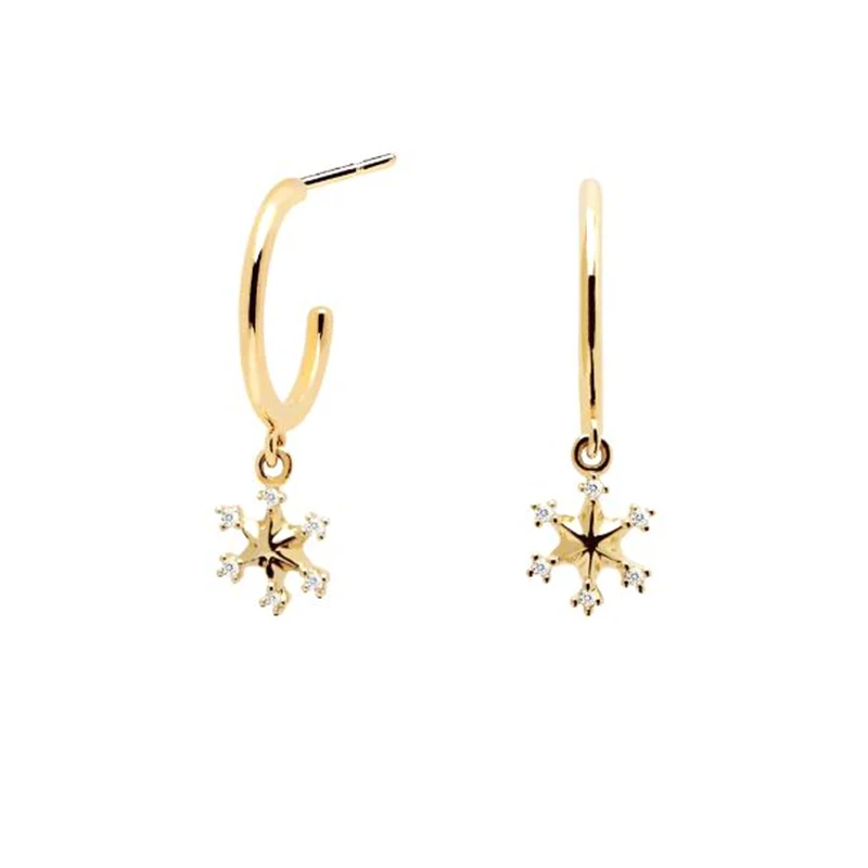 

S925 Sterling Silver Charm Mini Diamond-studded Snowflake Dangle Stud Earrings