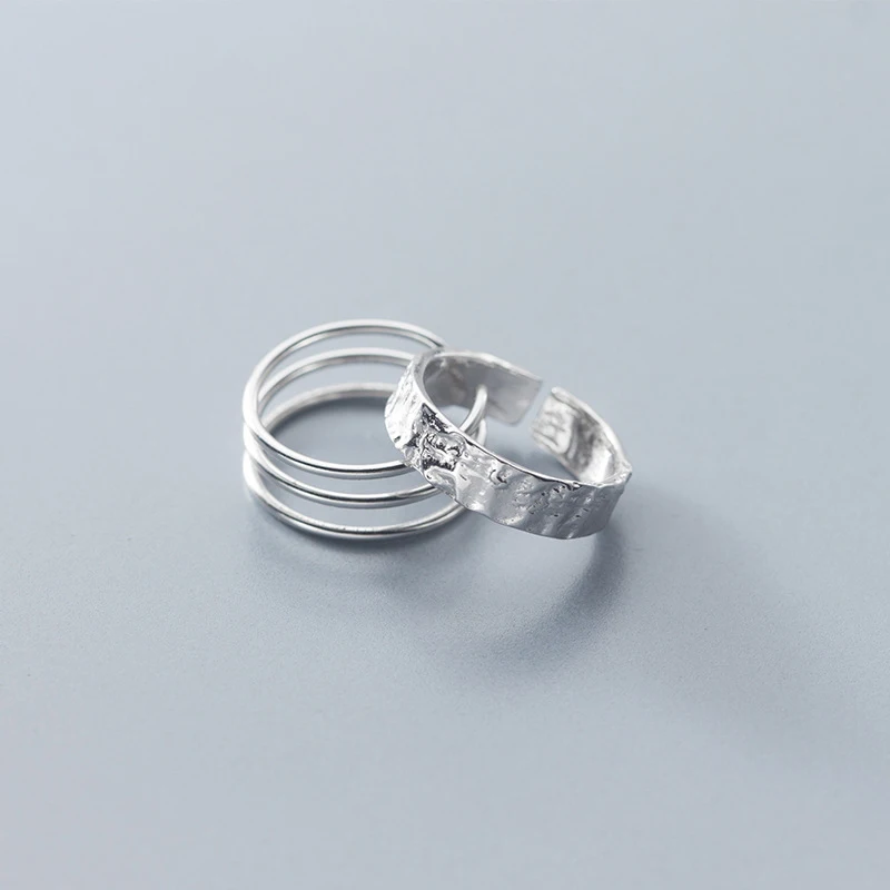 

925 Sterling Silver Three-layer Irregular Bump Surface Open Adjustable Dainty Rings Factory Wholesale