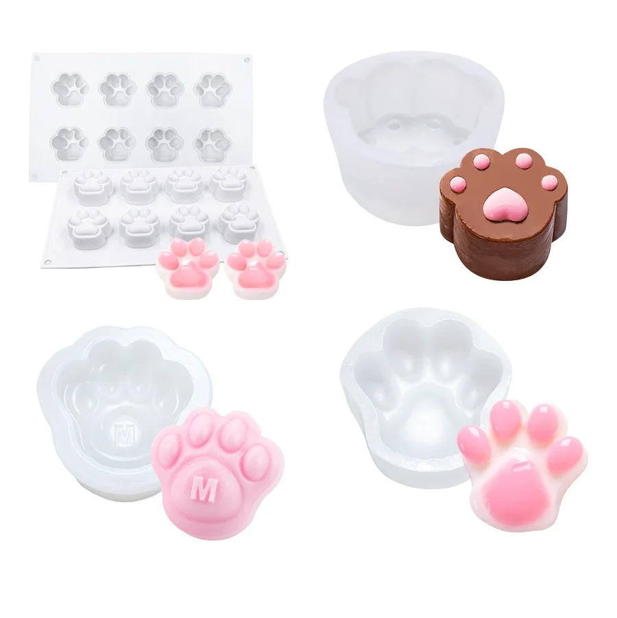 

Fusimai Geometric Dog Paw Candle Making kit DIY Candle Craft Tools Cute 3D Cat Paw Shape Silicone Molds Soap Moulds, As is shown in the picture