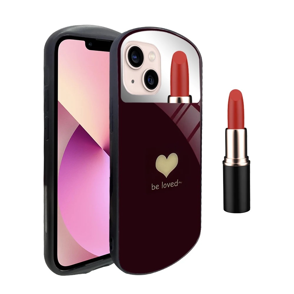 

Hot Sale Makeup Girl Cute Mirror Luxury Tempered Glass Phone Case For Iphone 13 Pro Casing, Muti colors