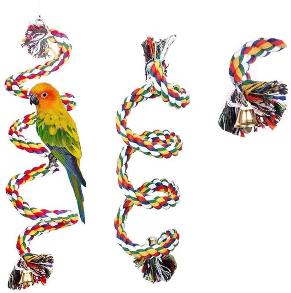

Parrot Rope Perch Cotton Rope Bird Perch with Bell Climbing Stand Bar Bird Bungee Toy Parrot Chew Toys Bird Perch Rope Bungee, Mix color