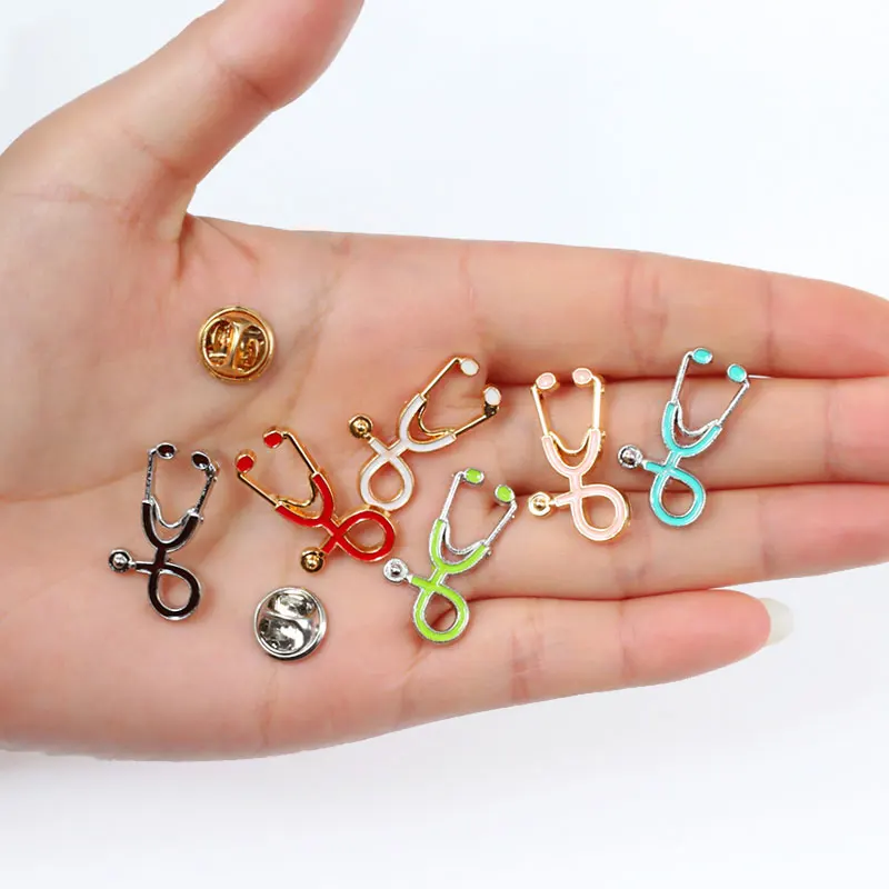 

Nurse Pins Medical brooches for women Fashion Colorful Metal Stethoscope Enamel Jewelry Men Jackets Badges Accessories hijab Pin, As the picture