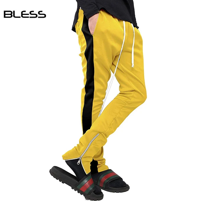 

Wholesale Sweat Pants Custom Slim Fit Gym Polyester Track Tapered Jogger Pants For Mens With Side Zipper, As picture and can be custom color