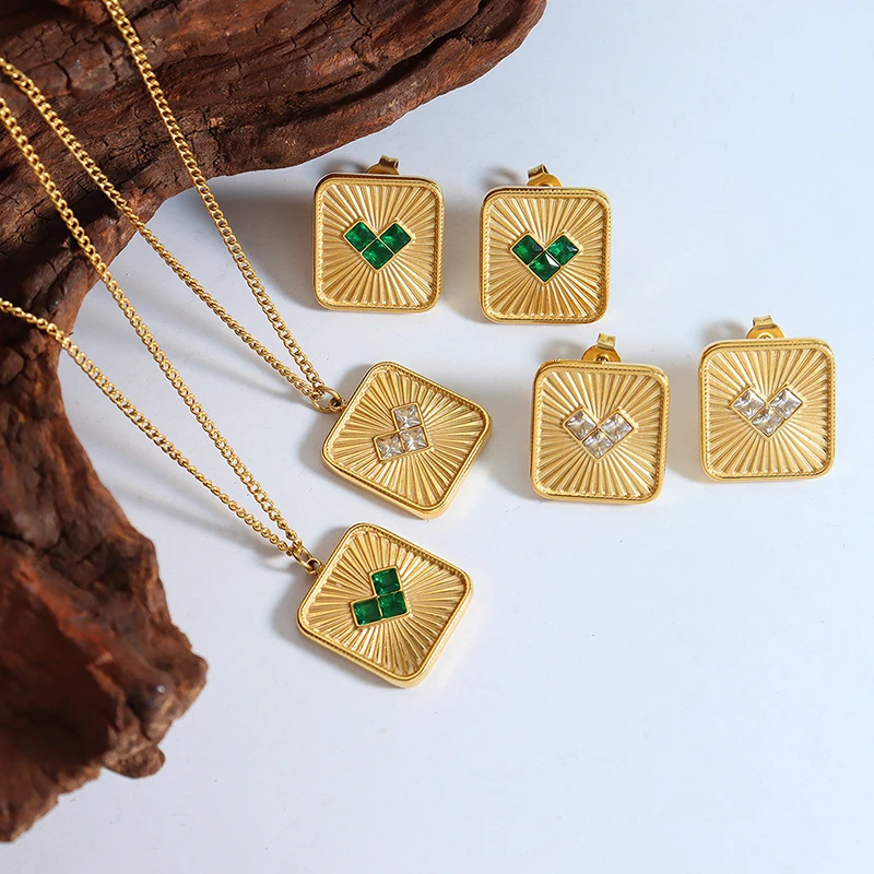 

Vintage women's brand heart zircon earrings necklace jewelry set jewelry wholesale
