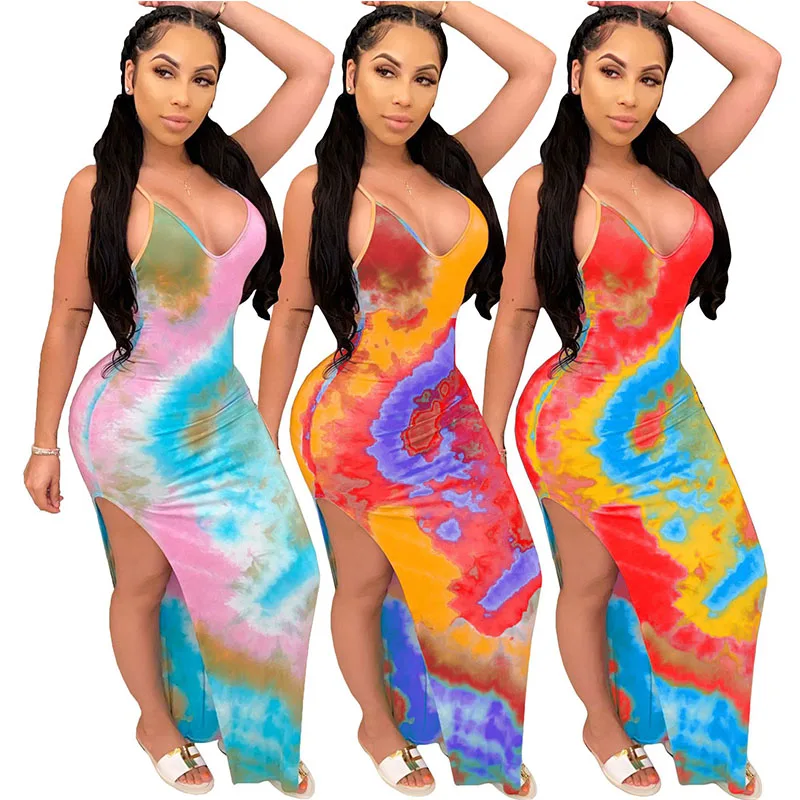 

Ladies Sexy Tie Dye Sundress Wholesale Fashion Summer Women Tie Dye Maxi Sundress, As picture show