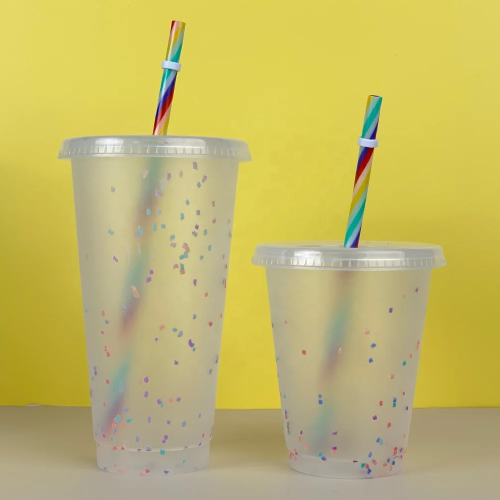 

Color Changing Cold Drink Cups 24oz Blank 5 Reusable Cups Lids and Straws Summer Coffee Tumblers Summer Cups, Customized color