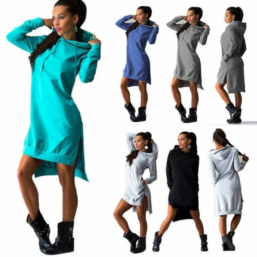 

Ladies Womens Long Sleeve Sweatshirt Hoodie Jumper Casual Pullover Mini Dress 2021 Women's Clothes