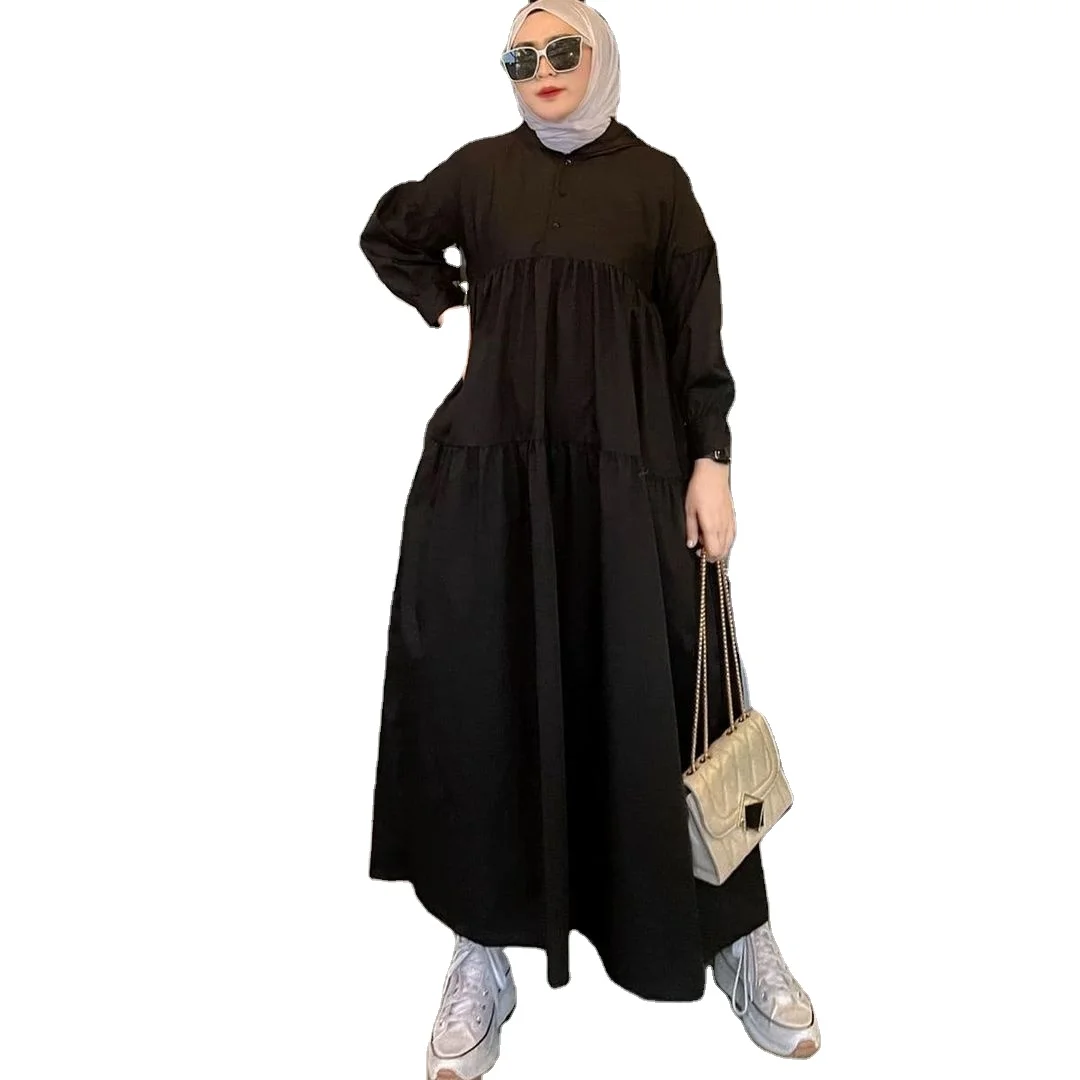 

Wholesale Custom Dubai Abaya Muslim Fashion Solid Color Dress Wear Turkish Style Women Hijab Clothes Islamic Clothing Modest, 2 colors