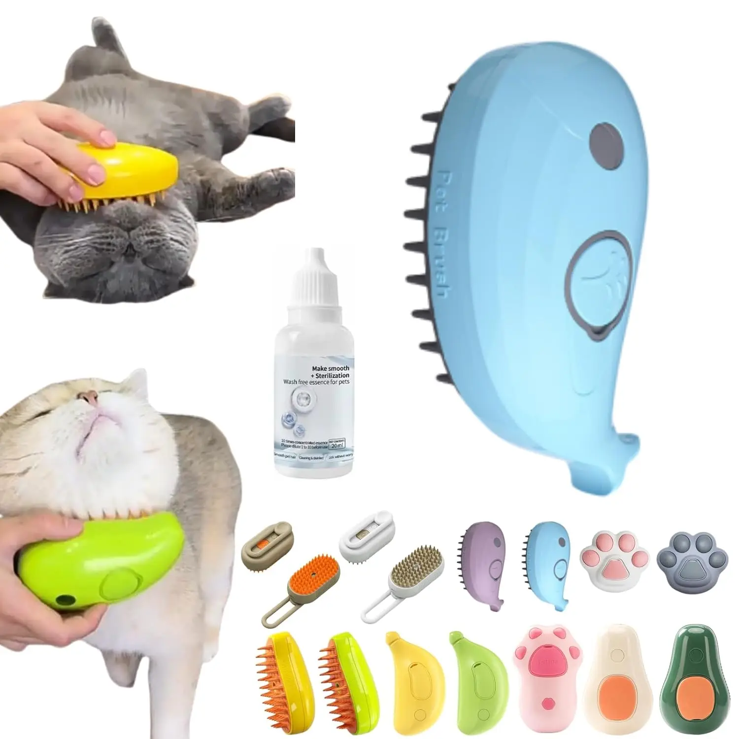 

2024 New Product Electric Cat Steamy Brush 3 in1 Pet Cleaning Grooming Brush Multifunctional Cat Dog Hair Remover Brush Comb