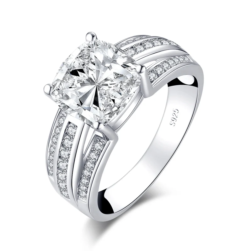

Luxury 925 Sterling Silver 3.0 Carat Cushion Cut 4 Prong Engagement Ring 3 Rows SONA Diamond Women's Party Jewelry