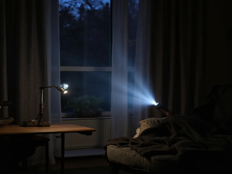 Homemade flashlight illuminating dark room during power outage