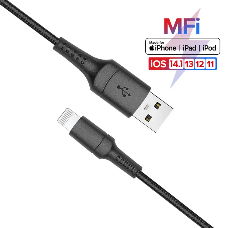 

Nylon Braided MFI Certified Lighting Cable C89 1m 2m 3m Sync For iphone Apple USB to Lighting Data Cable 18W Fast Charging Cable, White