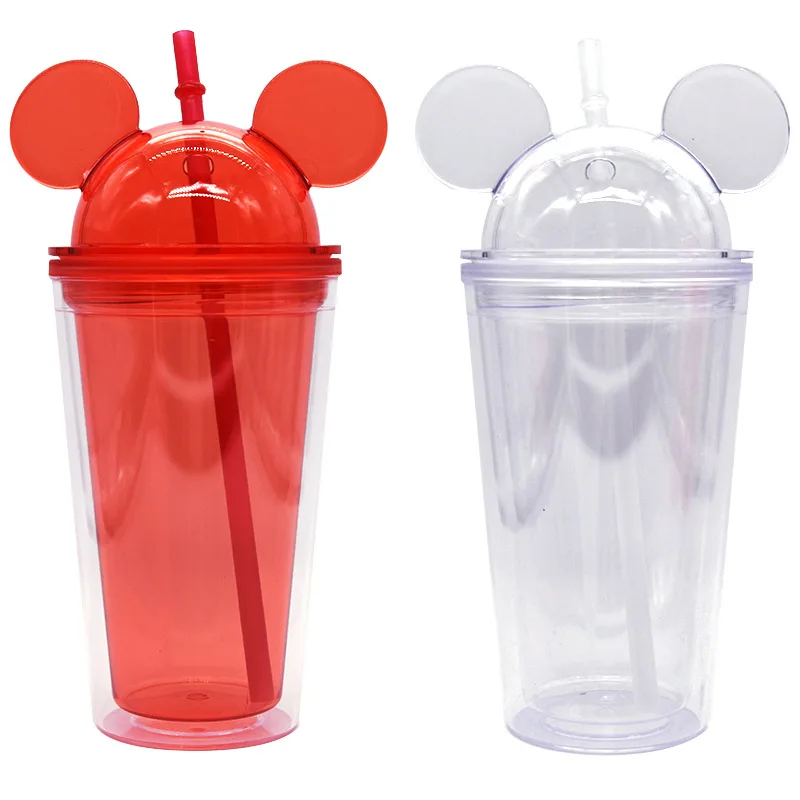 

2021 450ml Factory Wholesale acrylic mouse ear tumbler Plastic mickey mouse cup with Dome Lid, Customized color