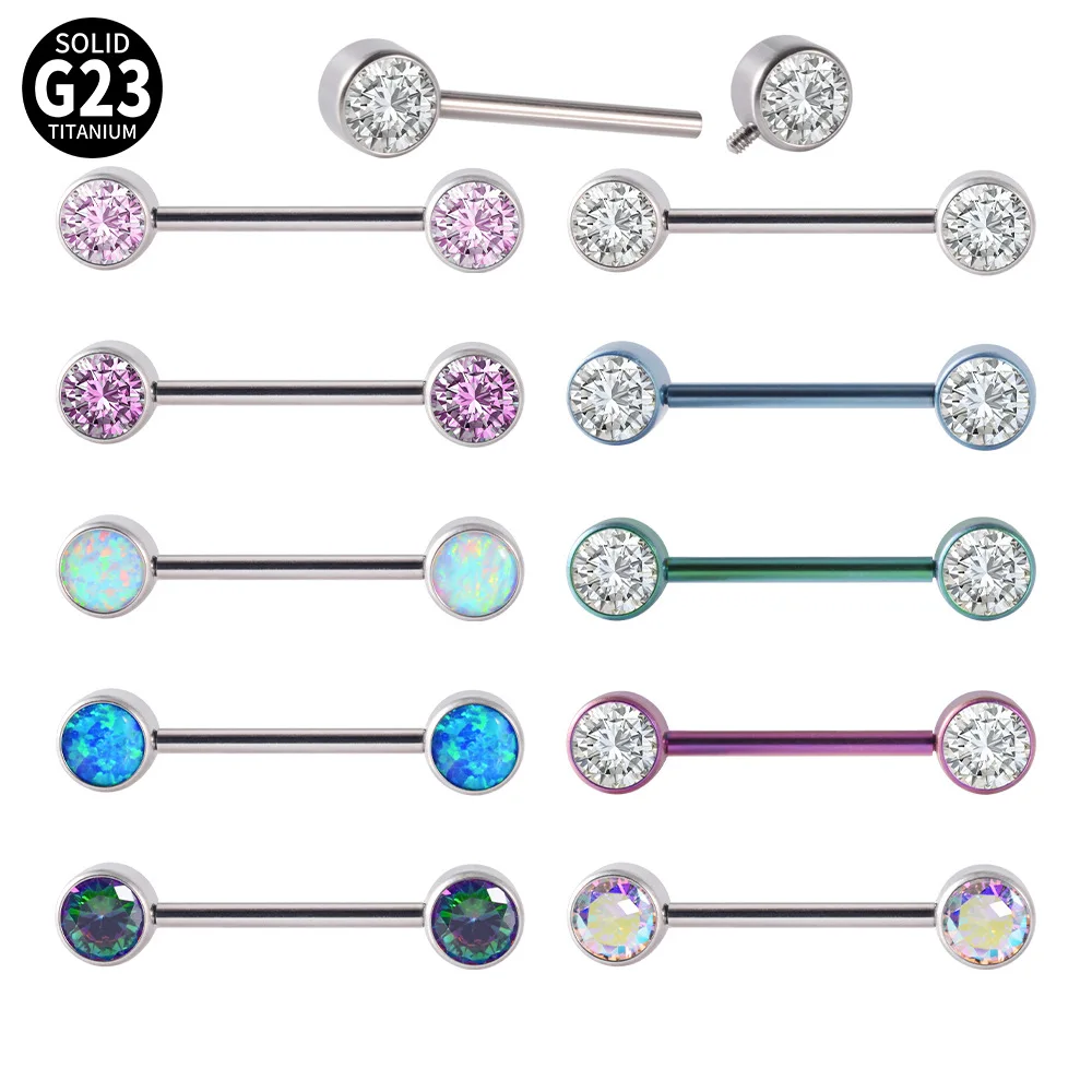 

NUORO 1PC G23 Titanium Zircon Nipple Bars Piercing Jewelry For Women 14G Internally Thread Sexy Opal Barbell Nipple Ring