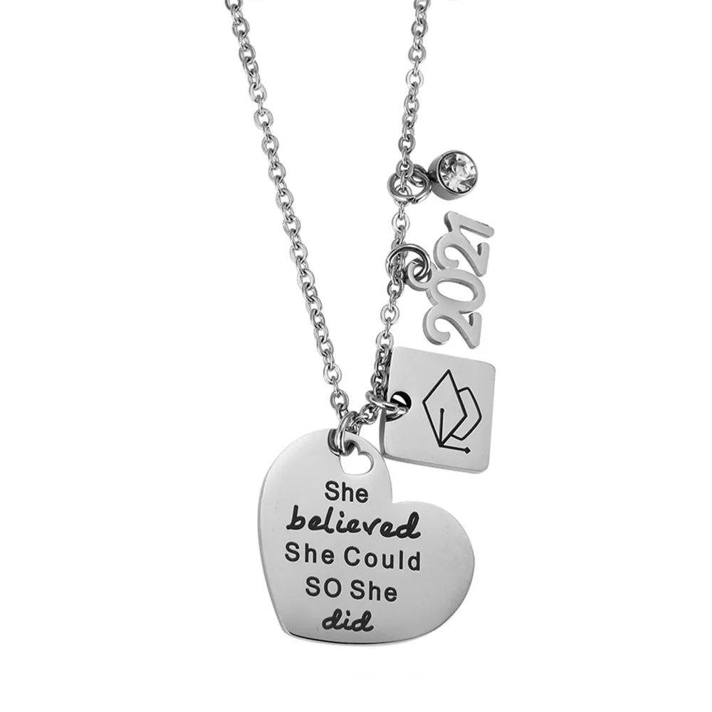 

2021 Graduation Gifts Necklace She Believed She Could So She She Did Stainless Steel Heart Pendant Necklace, Silver,rose gold