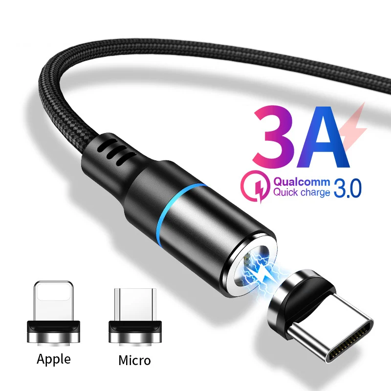 

Popular 3A Fast Charging Cable for Iphone 11 Data Cable Android Type-C 3 In 1 Magnetic Fast Charging Charger Line Magnetic Cable