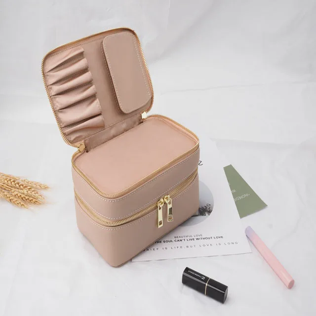 

2021 genuine leather make up case make up pouch cosmetic bag makeup brush bag cosmetic