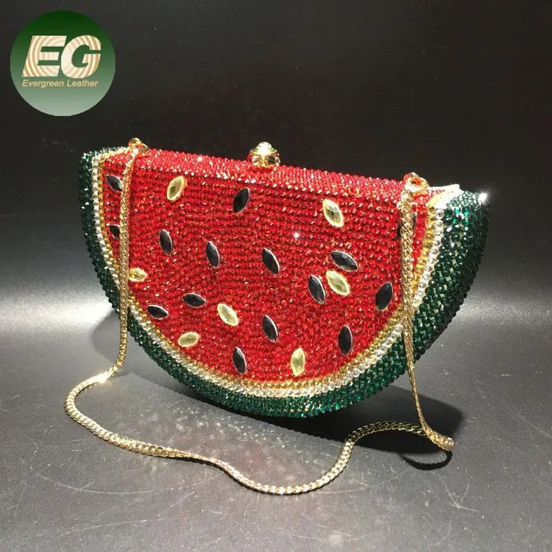 

LEB1244 Watermelon shaped girl fashion bags rhinestone diamond evening clutch glitter purses crystal stone ladies bag, Red