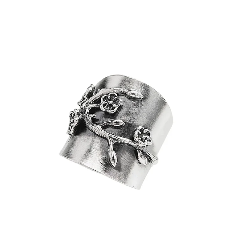 

Certified Women 999 Sterling Silver Ring Plum Blossom Open Exaggerated Ring Peach Blossom Ring For