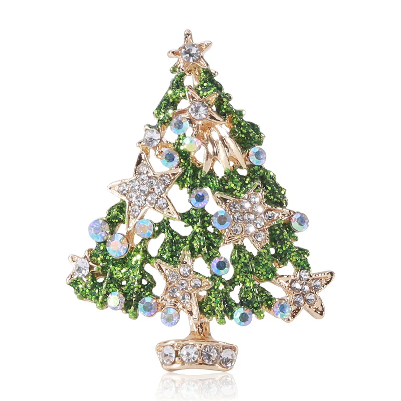 

Euro-American Cartoon crystal rhinestone christmas tree brooch
