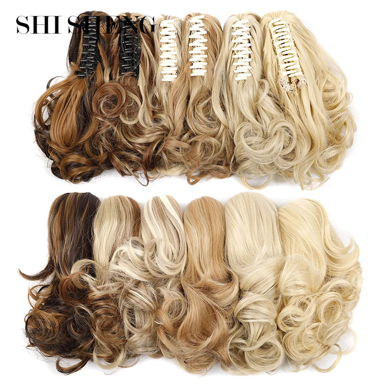 

SHI SHENG Synthetic Black Brown Women's Hairpiece 6 Colors 12" Short Wavy Ponytail Claw Clip in Hair Extensions, As plcture