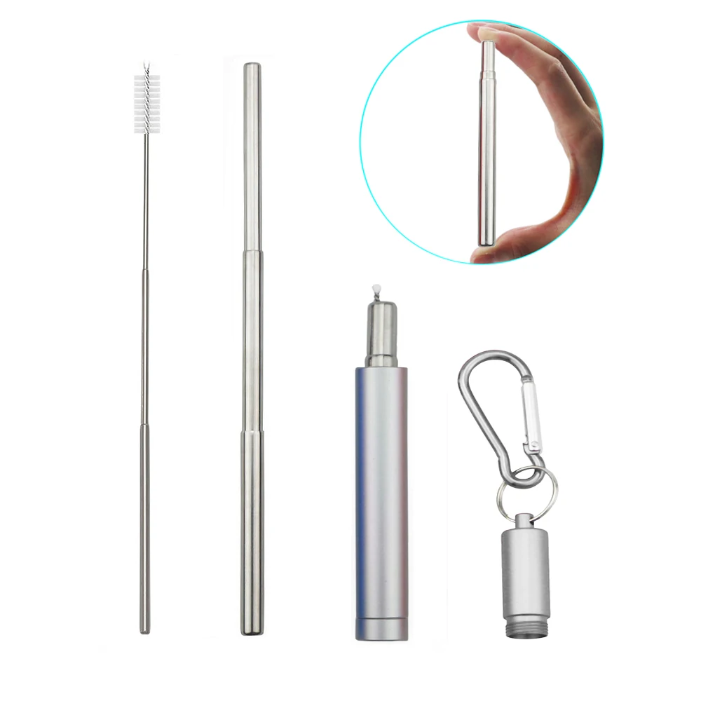 

Telescopic Metal Drinking Straw Collapsible Portable Straw Set Stainless Steel Reusable Straw With Case Cleaner Brush For Travel