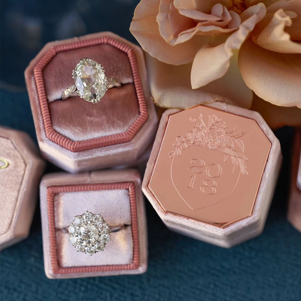 

Custom Vintage Small Mini Velvet Engagement Ring Box Pink Wedding Octagon Ring Boxes Jewellery Packaging Luxury Velvet Ring Box