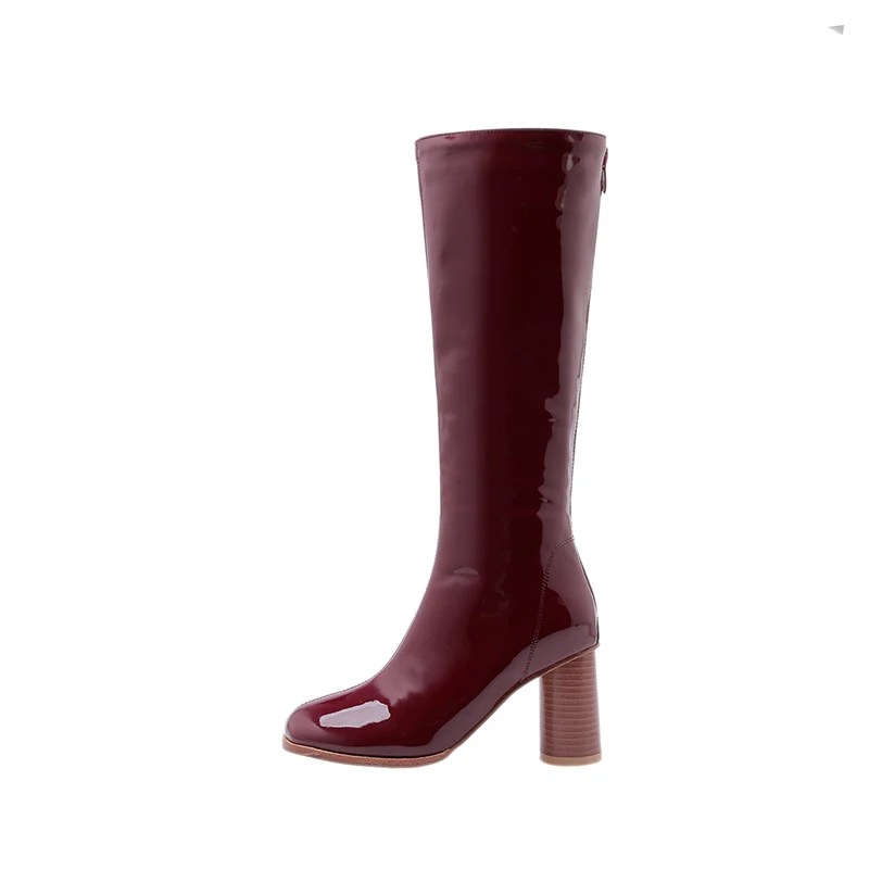 

winter New Style round head High heels Back Zipper Solid color ladies'knee boots