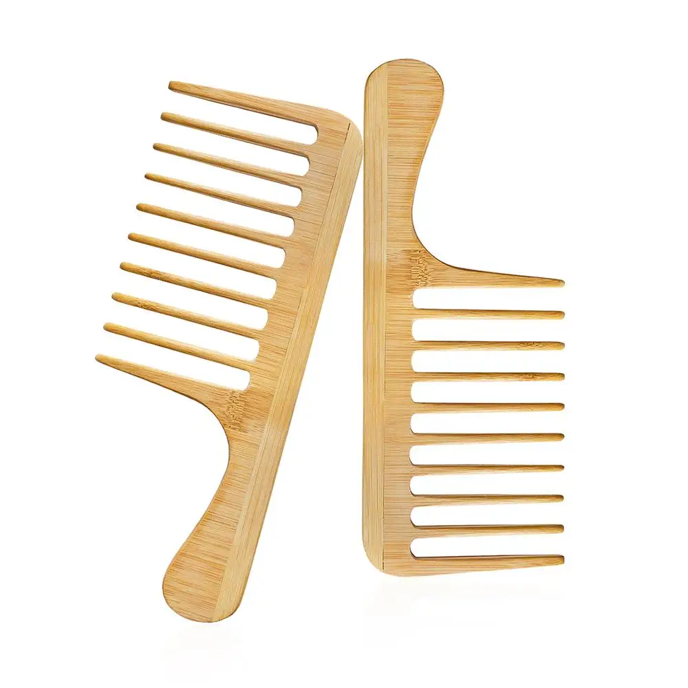 

Eco-friendly Bamboo Large Size Wide Tooth Comb with Logo Afro Hair Large Comb, Natural