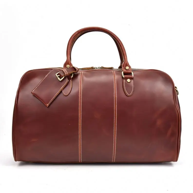 

Men Brown Wine Travel Tag Weekend Bag With Shoes Compartment, Customized