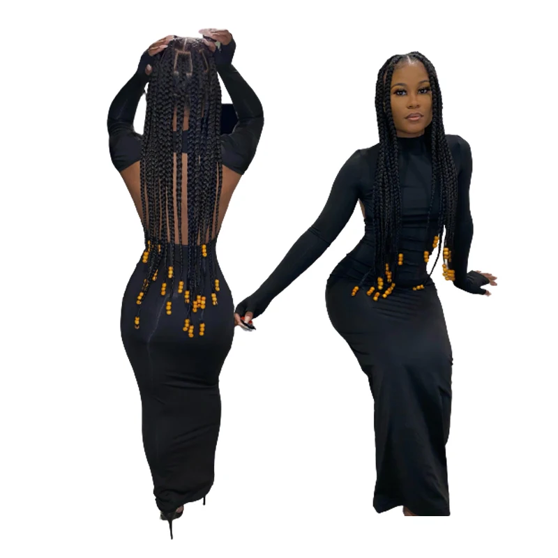 

Summer new women casual sexy backless long-sleeved dress, Customized color