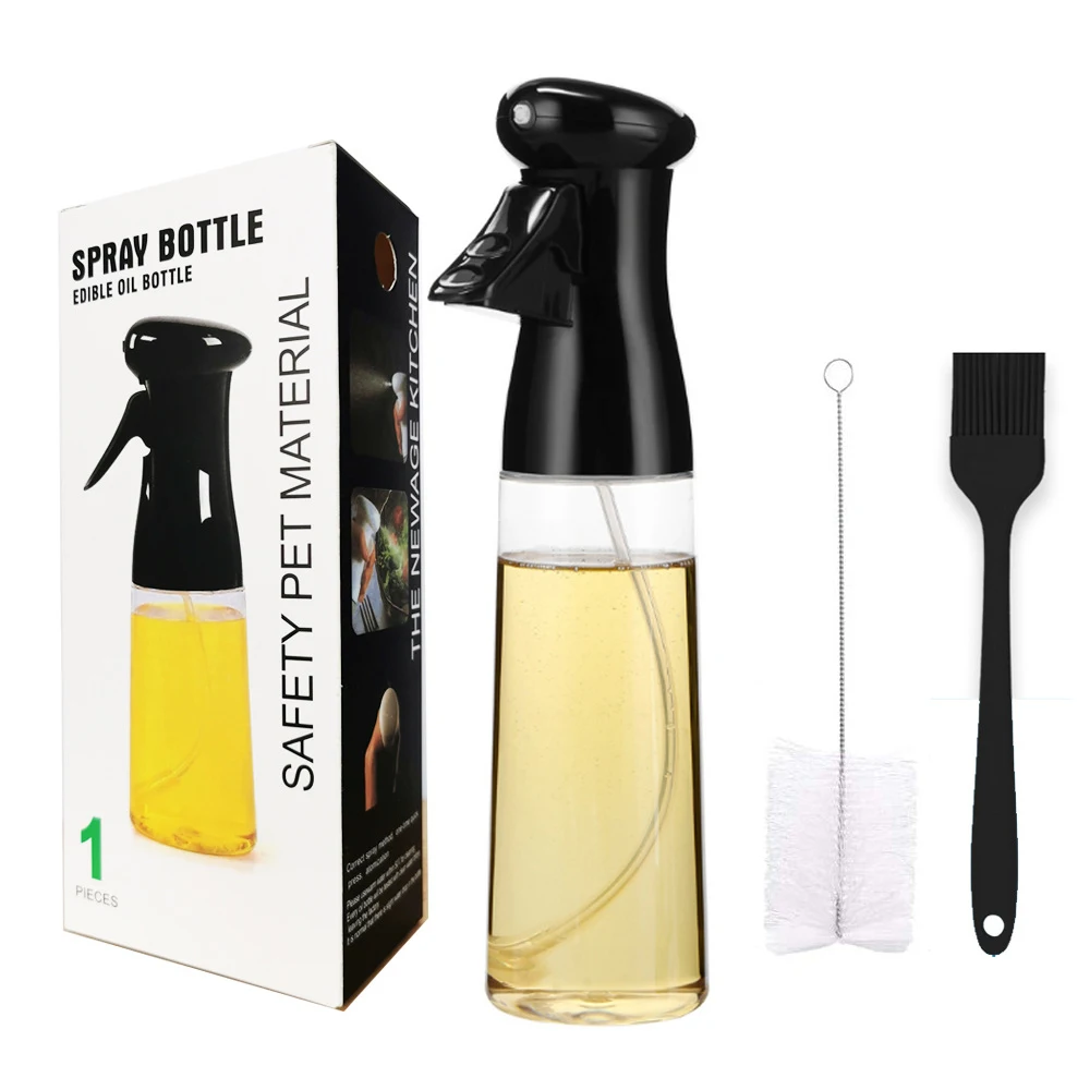 

Amazon Hot 200/210ML Portable BBQ Kitchen Plastic Glass Olive Oil Mist Sprayer Cooking Vinegar Oil Spray Bottle with brush Set, White /black