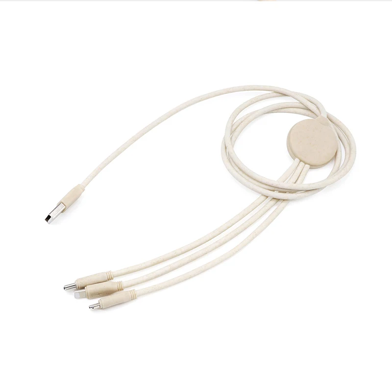 

high quality private 3 in 1 eco friendly regradable wheat straw usb A 1m LED lights 2.4A fast charging cable, Wheat straw material