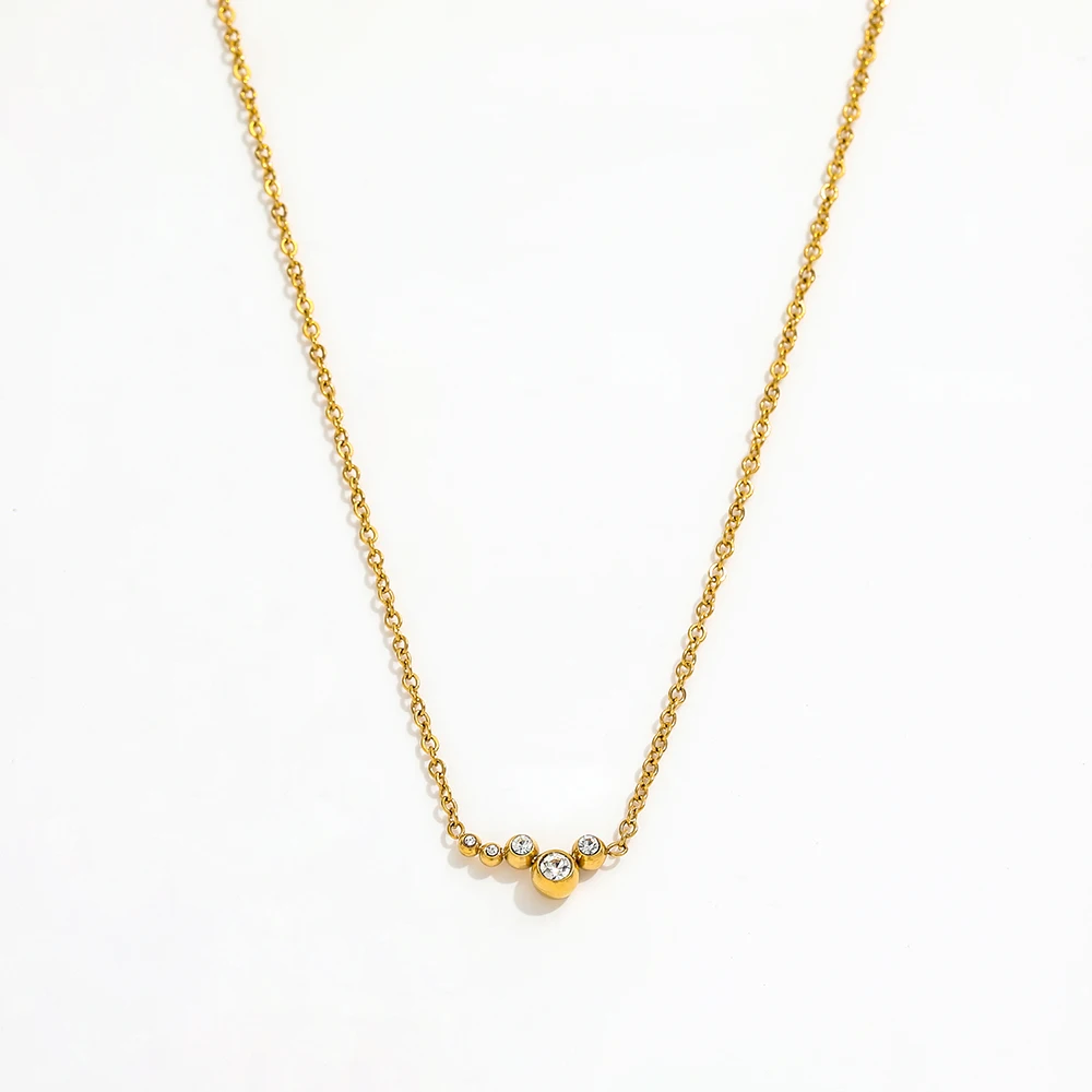 Joolim Waterproof 18K Gold Plated Gradient Round Zirconia Pendant Tiny Dainty Chain Necklace Stainless Steel Fashion Jewelry