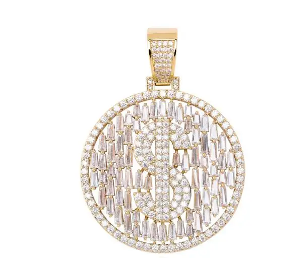 

hip-hop Necklace accessories round dollar Pendant Necklace multi-color luxury Necklace men's and women's, Silver/gold