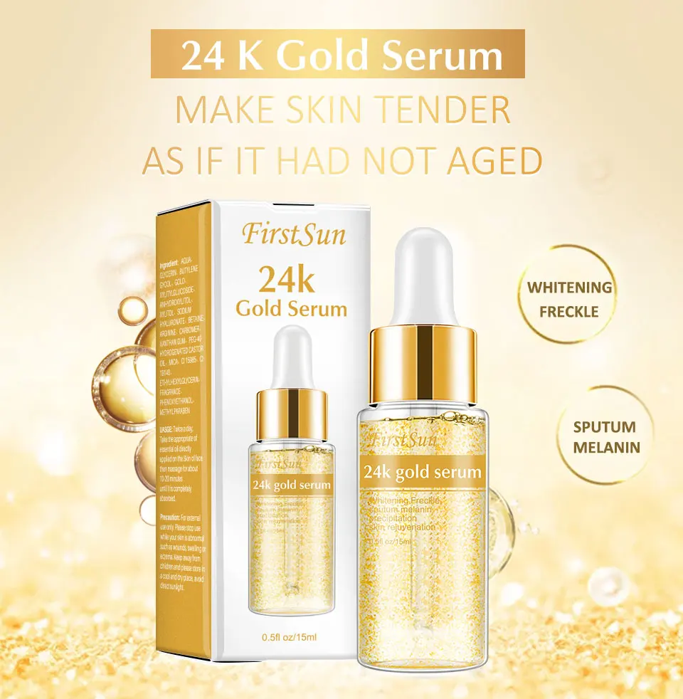 24k Gold Skin Whitening Face Serum Anti Wrinkle Face Care Anti Aging Moisturizer Collagen 