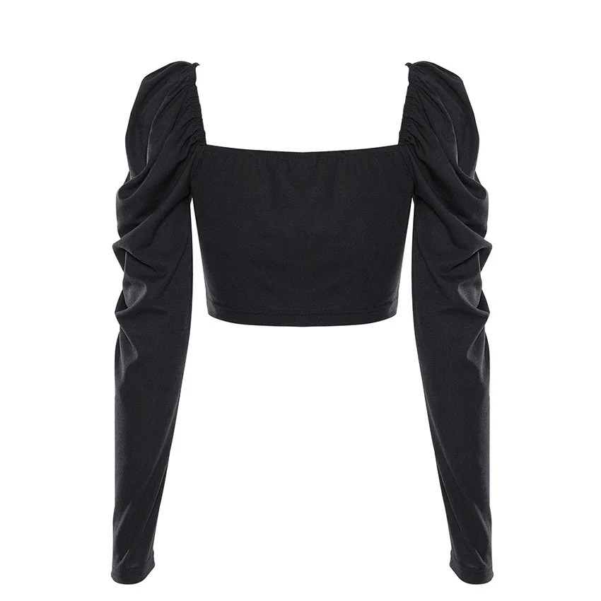 

2020 new arrival women square collar puffed sleeves Long Sleeve Cotton ladies top blouse