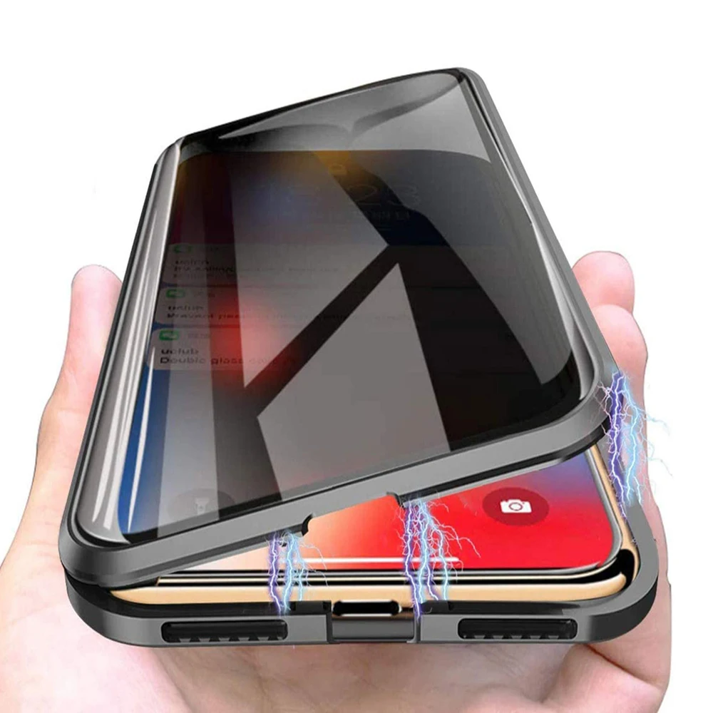 

Double Sided Tempered Glass Full Screen Coverage HD Clear Anti Peep Magnetic Phone Case for iphone xr xs x 8 7 Plus 13 Pro Max