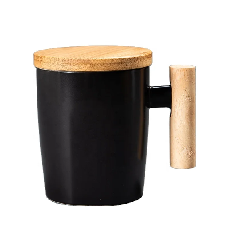 

Wholesale Porcelain Coffee Mug Ceramic Custom Logo White Coffee Mugs With Logo With Wooden Handle And Lid Coffee Mug Ceramic, Black,white