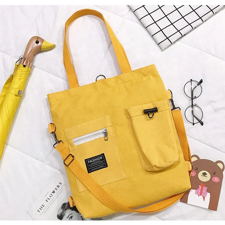 

Promotion gift hot selling large tote canvas bag with open side pockets, 4 colors