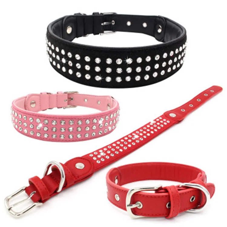 

Hot Big Pet Pog Collar Rhinestone Leather Big Dog Collar Pet Collars for Dogs, Picture