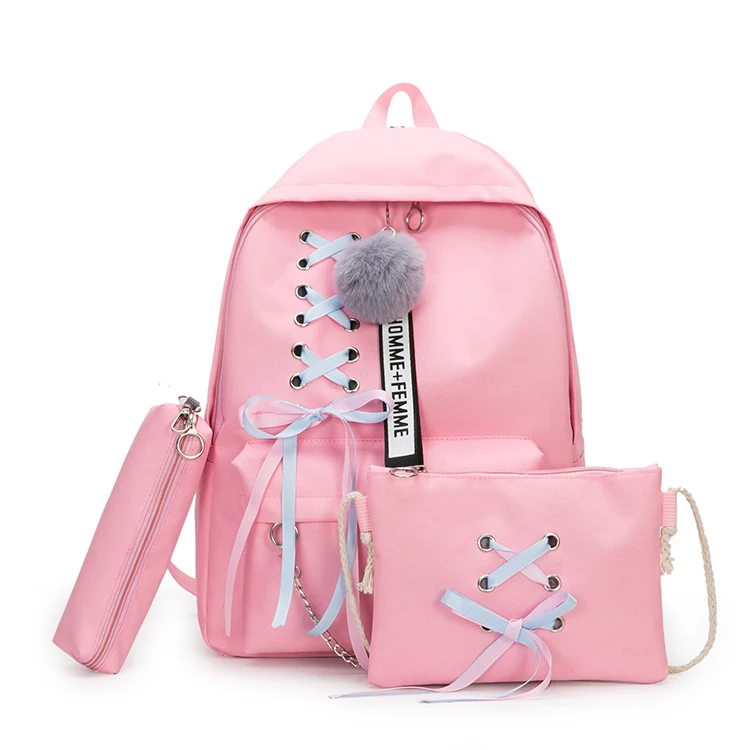 

Fashion Pink 5 PCS College Children Girl Kids Bag Backpack School bags for Teenager Girl, Black/gray/pink/beige