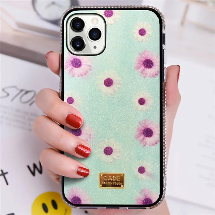 

2021 New Design daisy flowers Fresh Mobile Back Cover For iphone 12 pro 6.1 girly style fashion bling phone cases