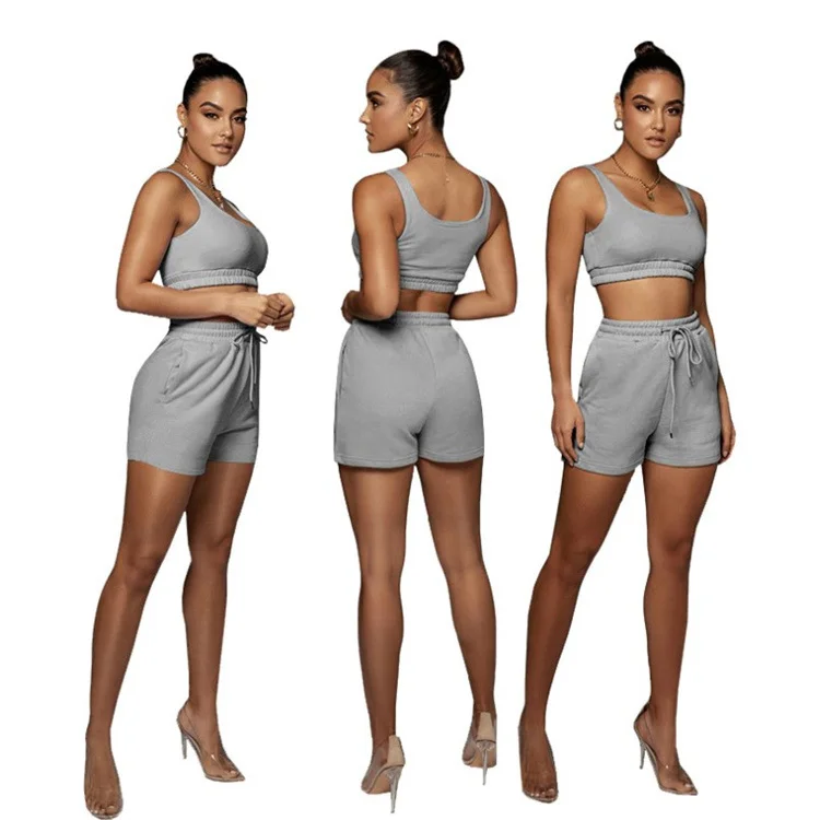 

Wholesale Crop Tops Short Pants Two Piece Set Sportswear Women Summer Gym Outfits Jogging Suit 2 Piece Short Set