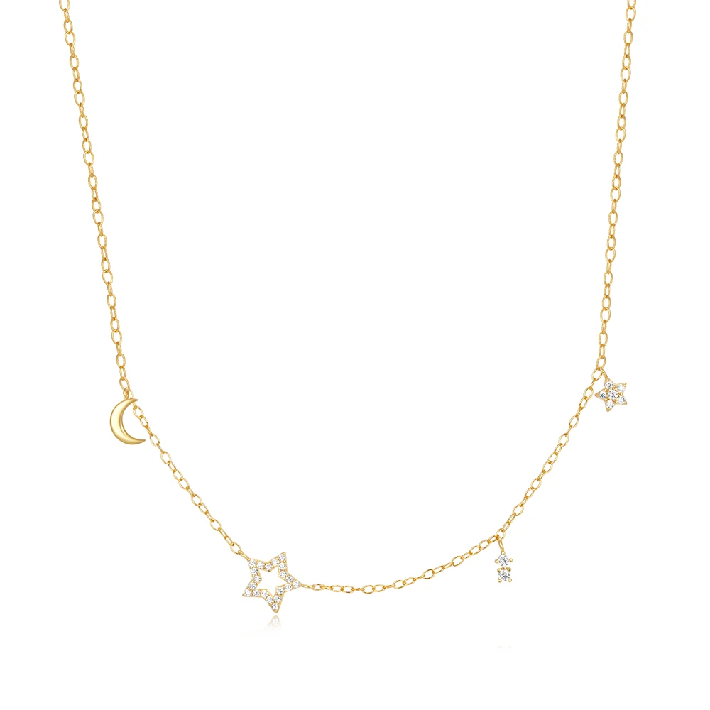 Fashion Jewelry Necklaces 925 Sterling Silver Necklace Star Moon Zircon Gold Plated Necklace Jewelry for Women