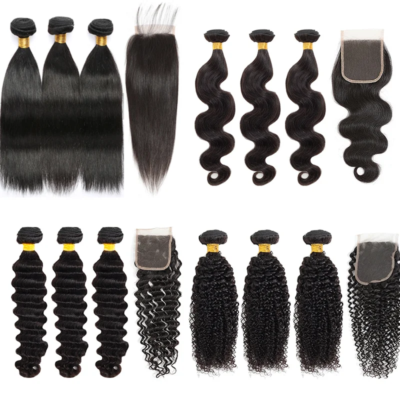 

Grade 9A 10A 12A unprocessed Brazilian straight human hair, no tangle no shed cuticle aligned hair bundles with closure