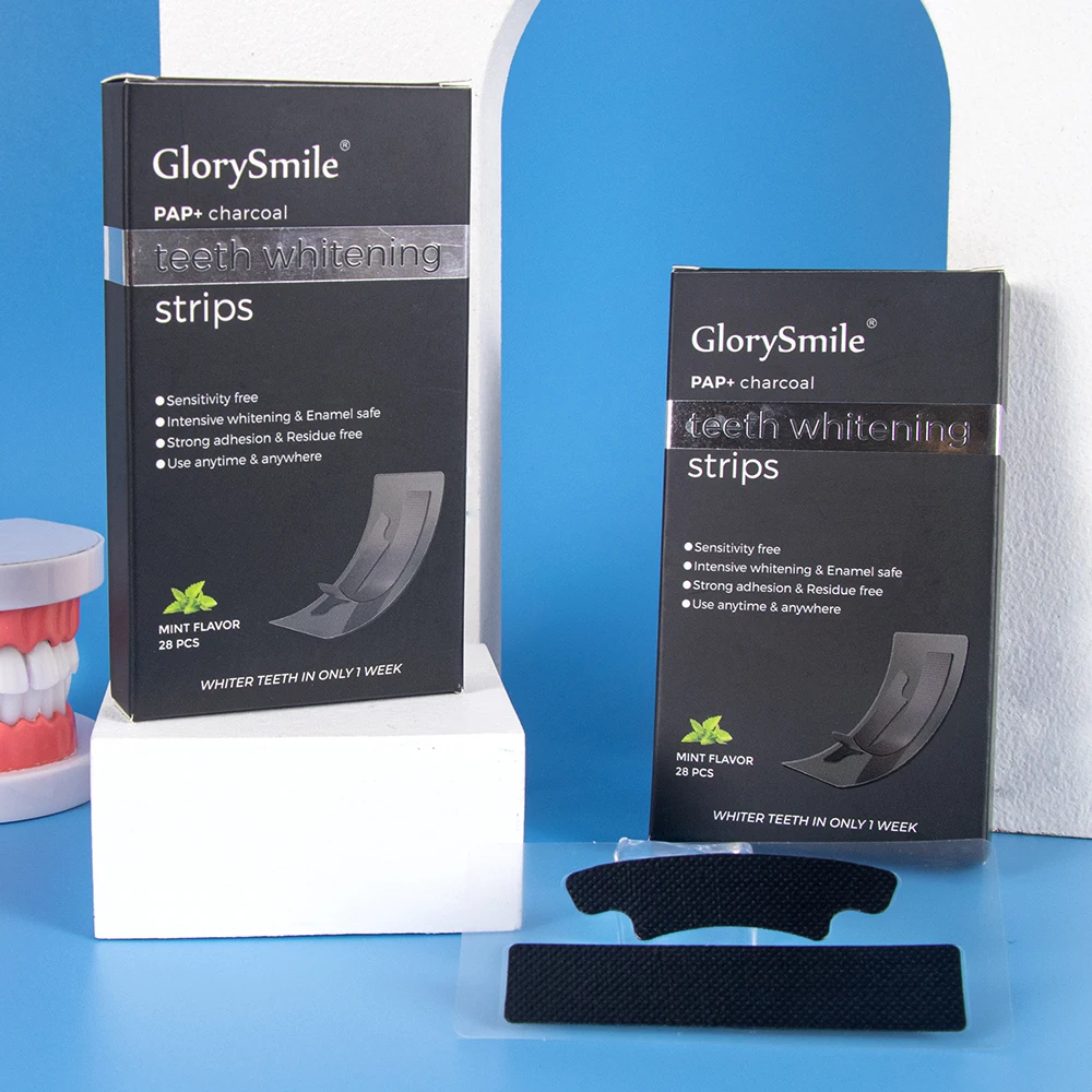 

Top Seller Private Label Activated Carbon Oral Care Teeth Whitening Strip Smile Brilliant PAP+ Charcoal Whitening Strip